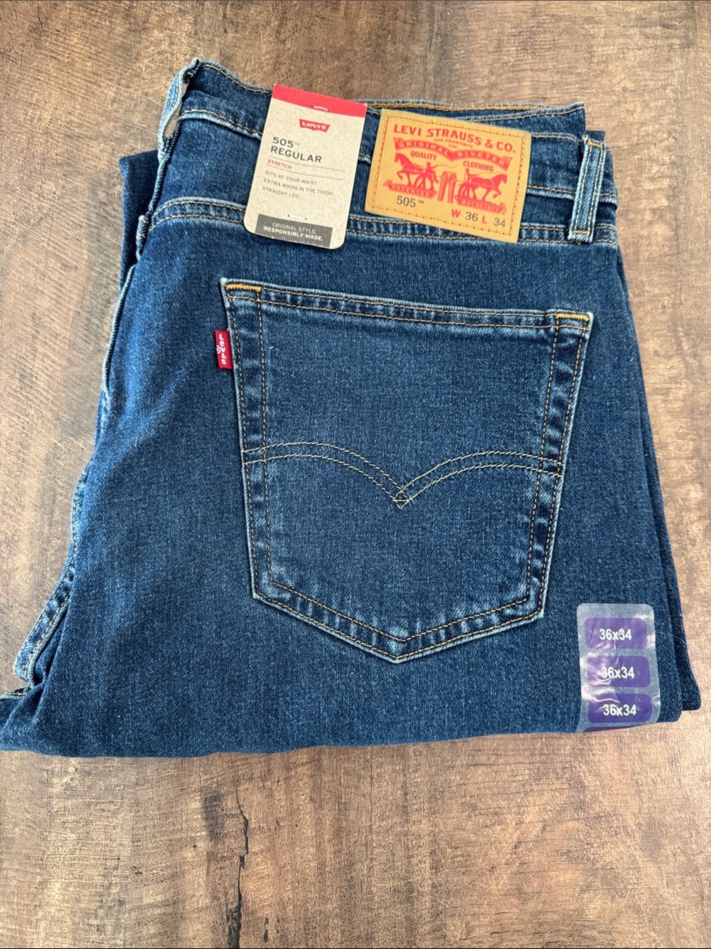 Levi's Dark Blue 505 Regular Fit Men's Jeans with Red Tab